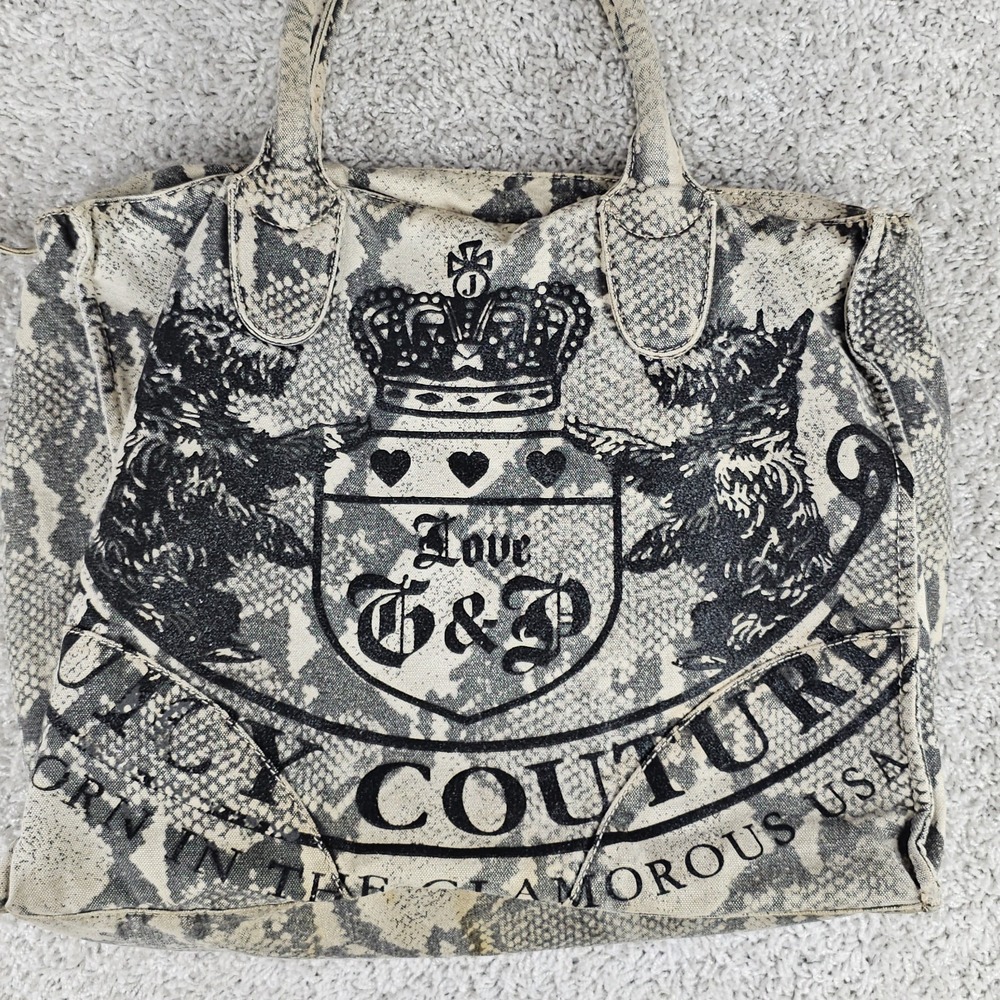 Vintage Juicy Couture Y2K Black Grey Tote Bag Snake Print Born In Glorious USA